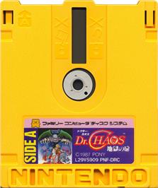 Cartridge artwork for Dr. Chaos - Jigoku no Tobira on the Nintendo Famicom Disk System.