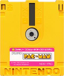 Cartridge artwork for Pac-man on the Nintendo Famicom Disk System.