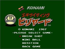 Title screen of Exciting Billiard on the Nintendo Famicom Disk System.