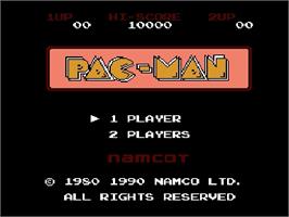 Title screen of Pac-man on the Nintendo Famicom Disk System.