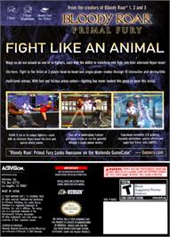 Box back cover for Bloody Roar: Primal Fury on the Nintendo GameCube.