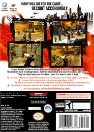 Box back cover for Freedom Fighters on the Nintendo GameCube.