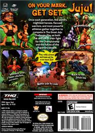 Box back cover for Tak: The Great Juju Challenge on the Nintendo GameCube.