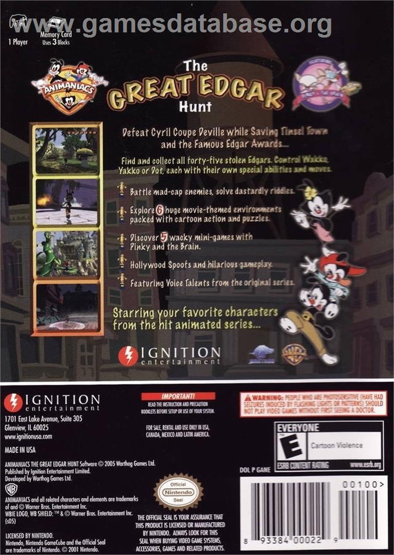 Animaniacs - The Great Edgar Hunt - Nintendo GameCube - Artwork - Box Back