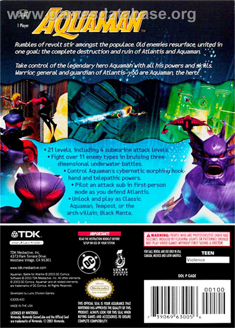 Aquaman: Battle for Atlantis - Nintendo GameCube - Artwork - Box Back