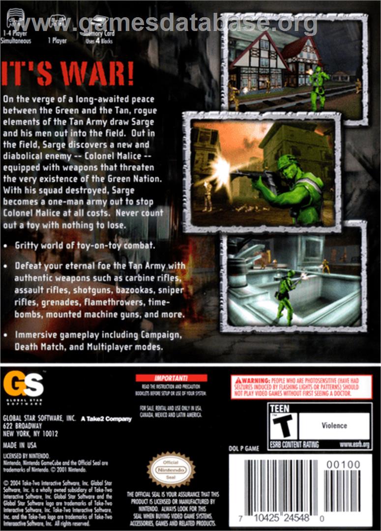 Army Men: Sarge's War - Nintendo GameCube - Artwork - Box Back