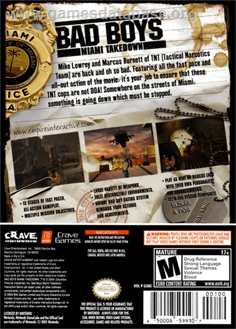 Bad Boys: Miami Takedown - Nintendo GameCube - Artwork - Box Back