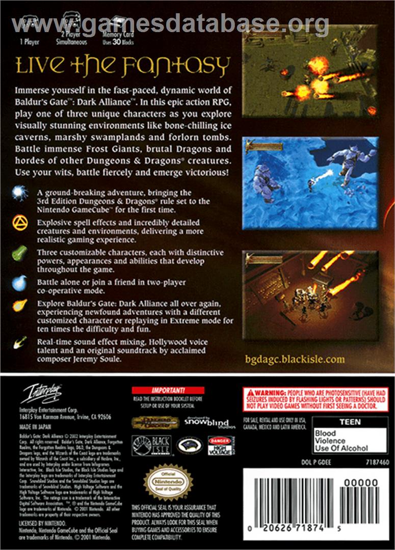 Baldur's Gate: Dark Alliance - Nintendo GameCube - Artwork - Box Back
