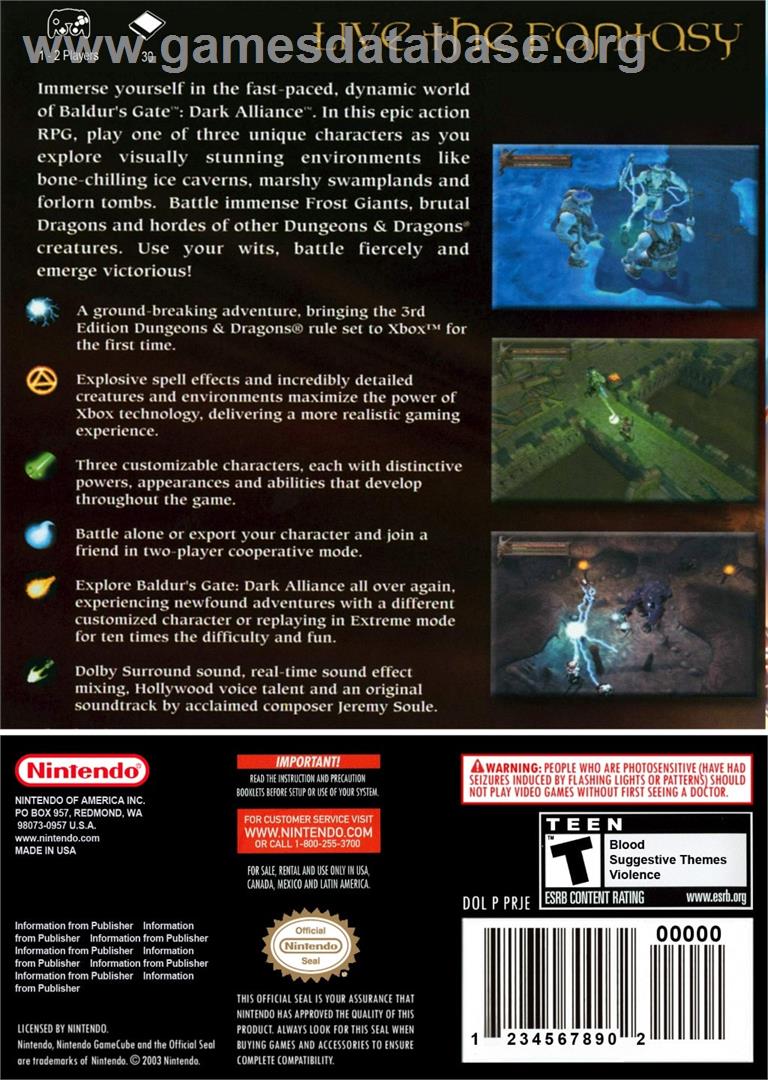 Baldur's Gate - Dark Alliance - Nintendo GameCube - Artwork - Box Back