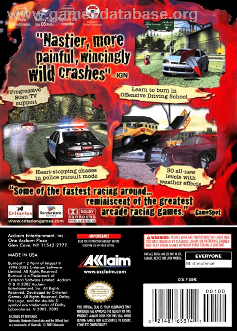 Burnout 2: Point of Impact - Nintendo GameCube - Artwork - Box Back