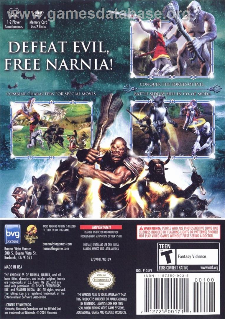 Chronicles Of Narnia, The - The Lion, The Witch And The Wardrobe - Nintendo GameCube - Artwork - Box Back