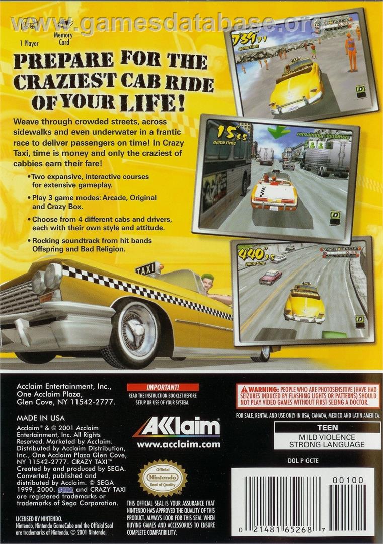 Crazy Taxi - Nintendo GameCube - Artwork - Box Back