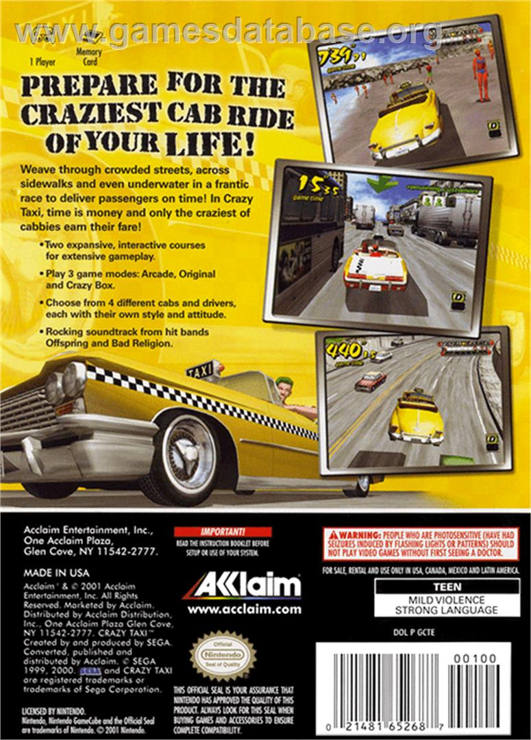 Crazy Taxi - Nintendo GameCube - Artwork - Box Back
