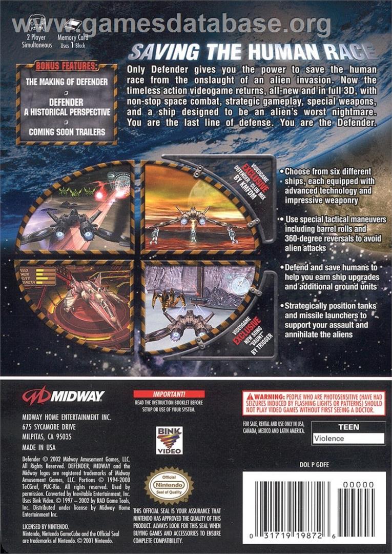 Defender - For All Mankind - Nintendo GameCube - Artwork - Box Back