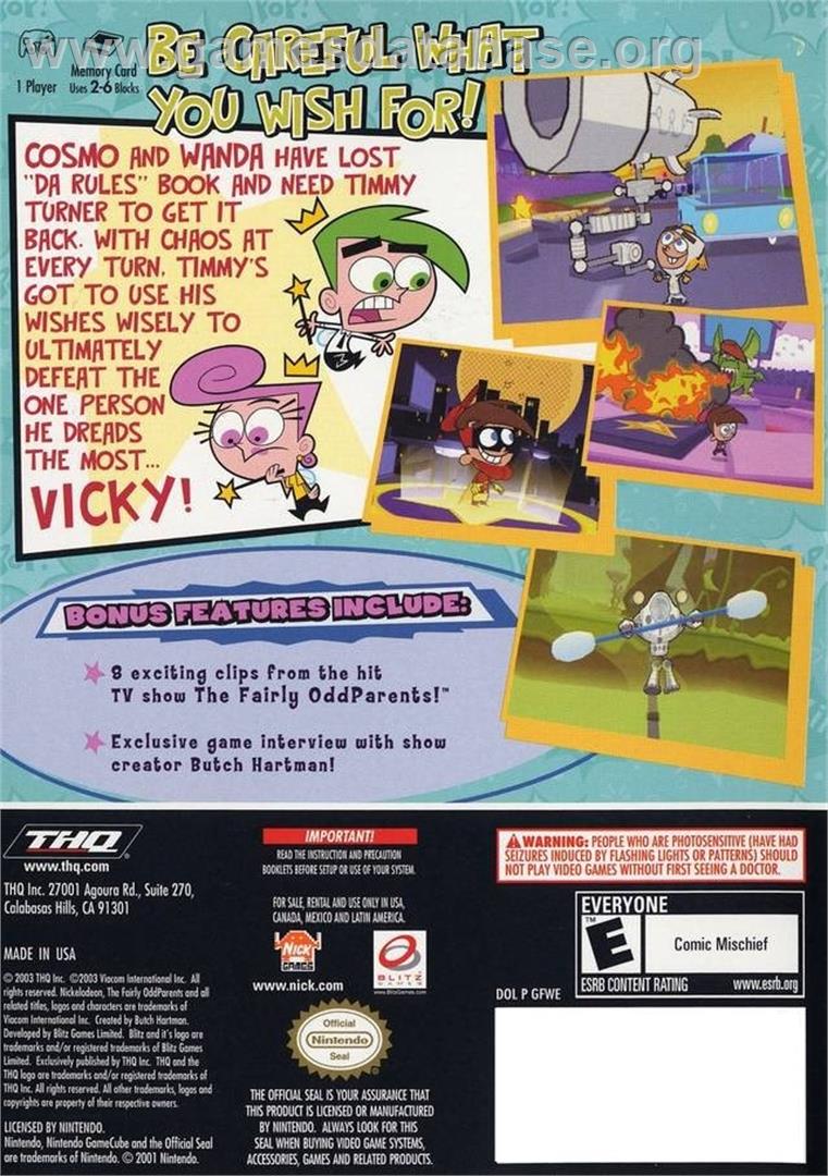 Fairly Odd Parents! - Breakin' Da Rules, The - Nintendo GameCube - Artwork - Box Back