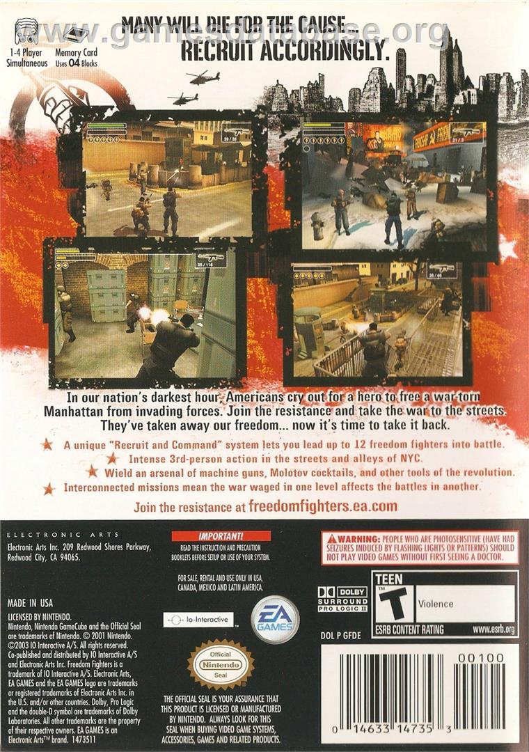 Freedom Fighters - Nintendo GameCube - Artwork - Box Back
