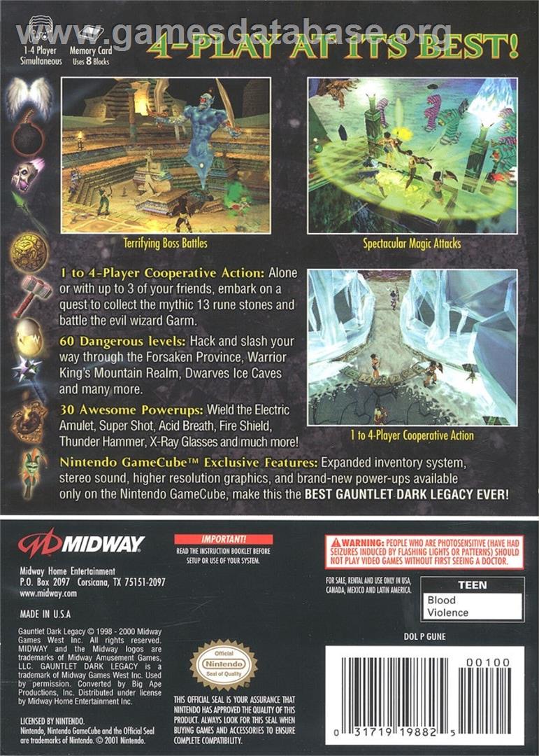 Gauntlet - Dark Legacy - Nintendo GameCube - Artwork - Box Back