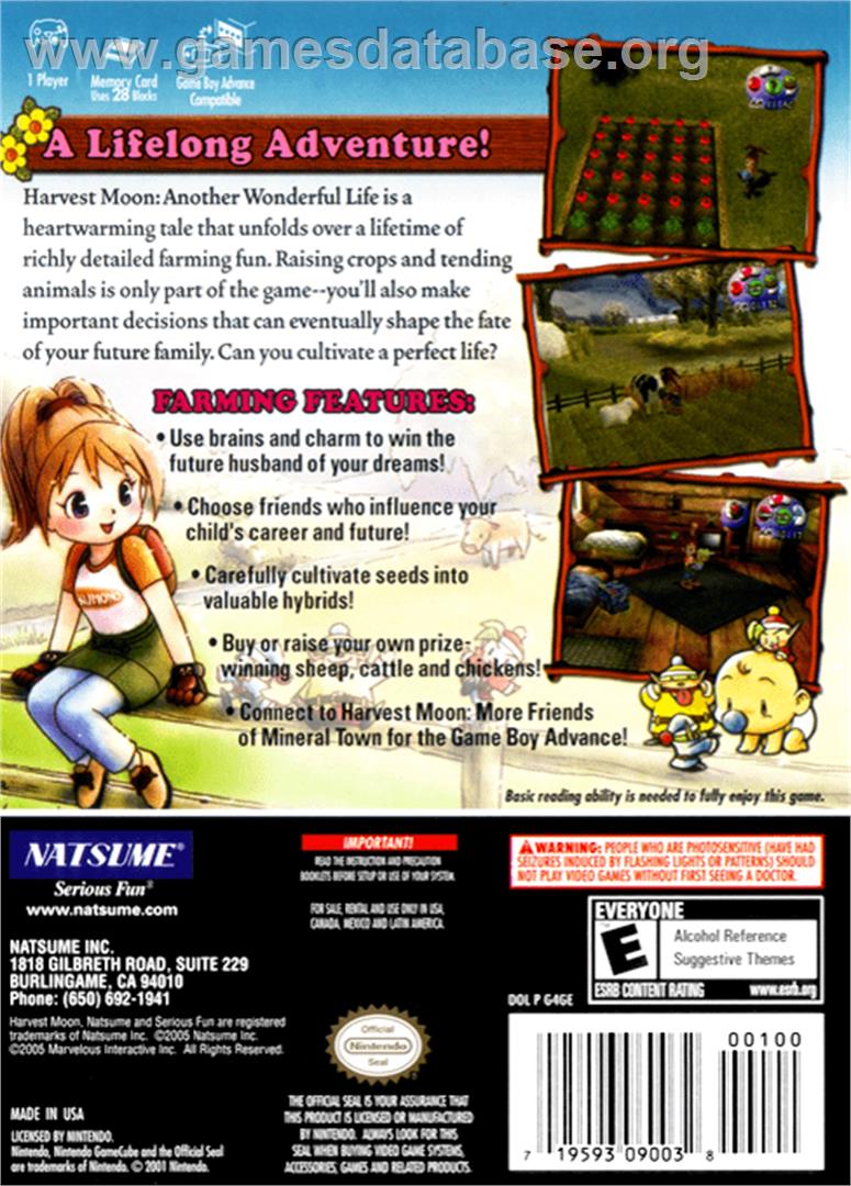 Harvest Moon: Another Wonderful Life - Nintendo GameCube - Artwork - Box  Back
