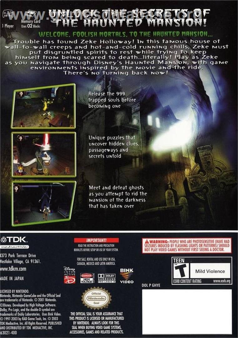 Haunted Mansion ,the - Nintendo GameCube - Artwork - Box Back