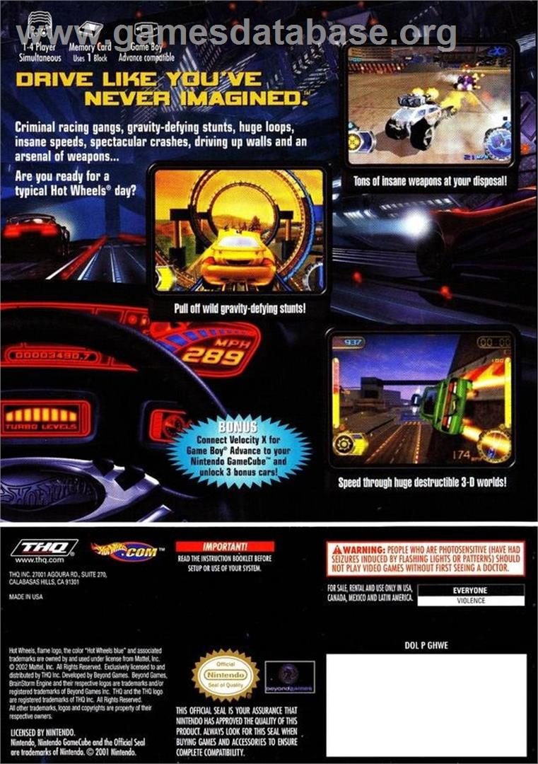 Hot Wheels - Velocity X - Nintendo GameCube - Artwork - Box Back
