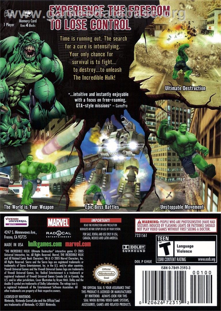 Incredible Hulk - Ultimate Destruction, The - Nintendo GameCube - Artwork - Box Back