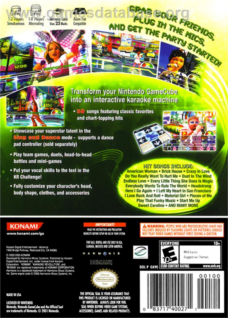 Karaoke Revolution Party - Nintendo GameCube - Artwork - Box Back