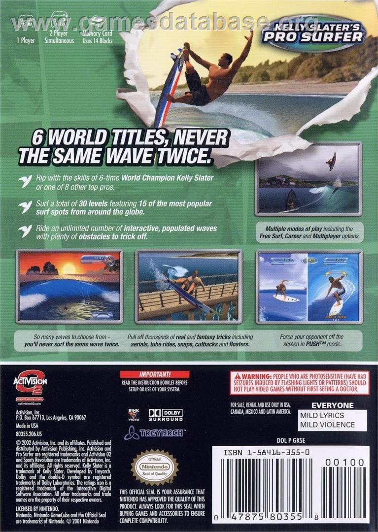 Kelly Slater's Pro Surfer - Nintendo GameCube - Artwork - Box Back