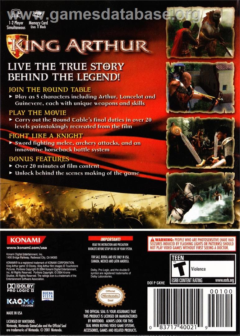 King Arthur - Nintendo GameCube - Artwork - Box Back