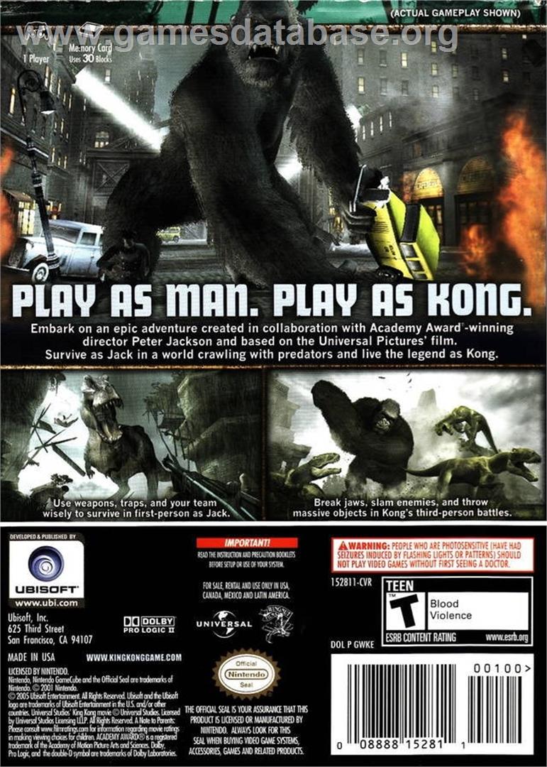King Kong - Nintendo GameCube - Artwork - Box Back