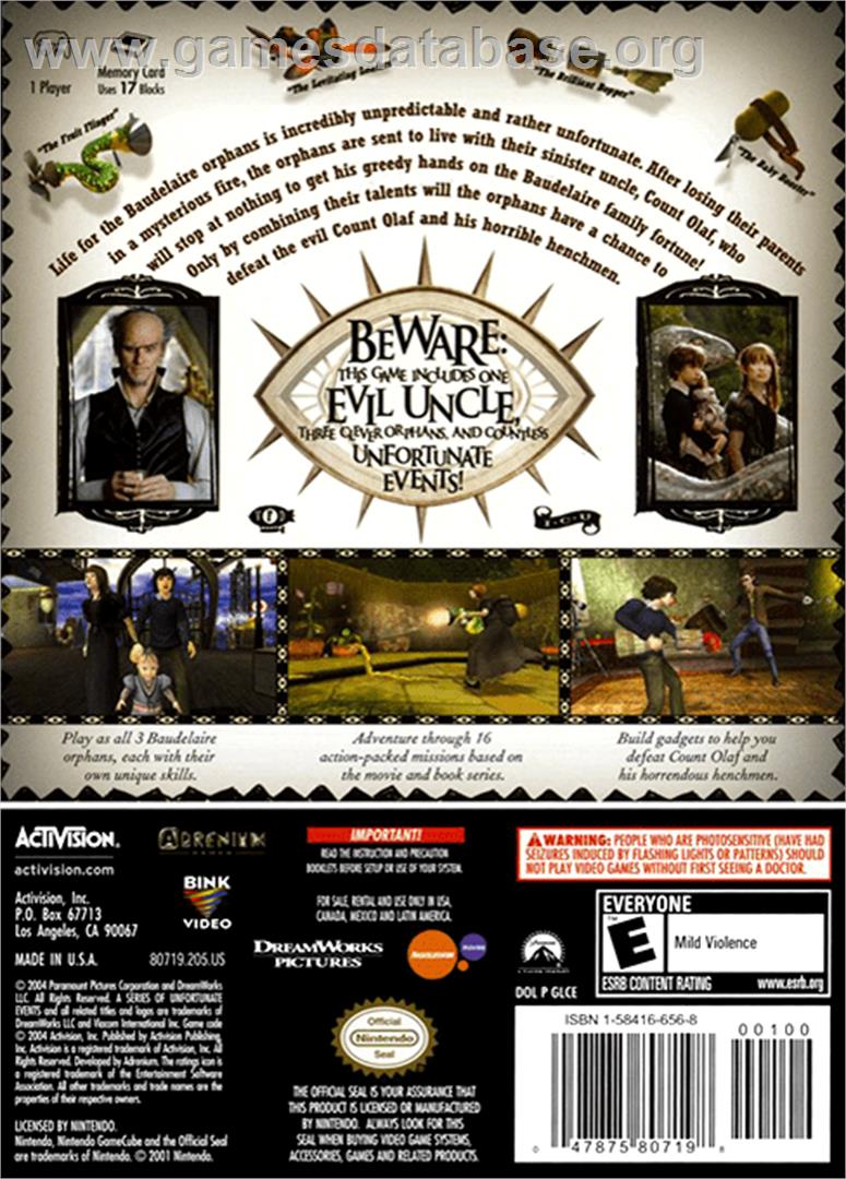 Lemony Snicket's A Series of Unfortunate Events - Nintendo GameCube - Artwork - Box Back