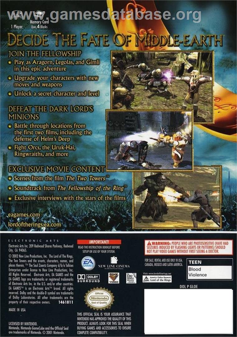 Lord Of The Rings The Two Towers - Nintendo GameCube - Artwork - Box Back