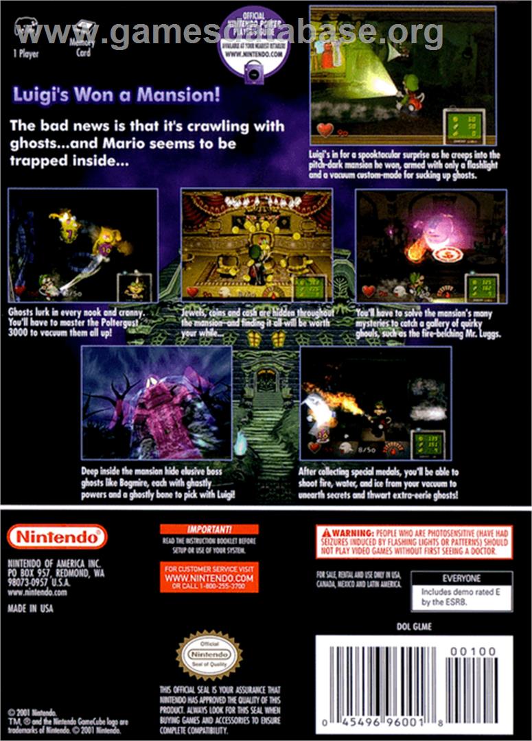 Luigi's Mansion - Nintendo GameCube - Artwork - Box Back