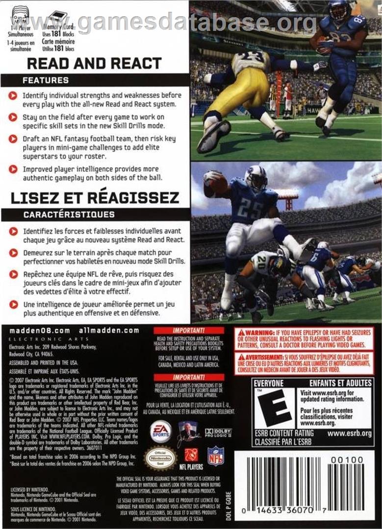 Madden Nfl 08 - Nintendo GameCube - Artwork - Box Back