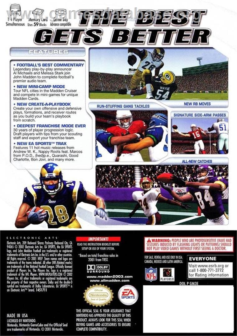 Madden Nfl 2003 - Nintendo GameCube - Artwork - Box Back