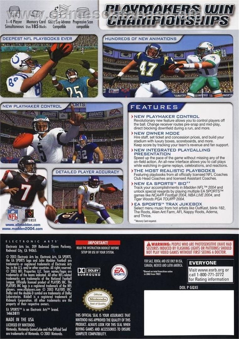 Madden Nfl 2004 - Nintendo GameCube - Artwork - Box Back