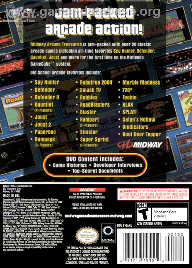 Midway Arcade Treasures - Nintendo GameCube - Artwork - Box Back