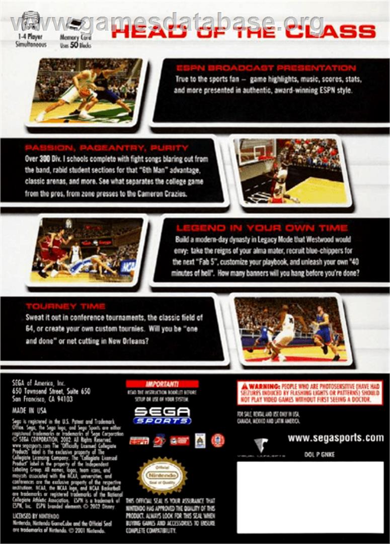NCAA College Basketball 2K3 - Nintendo GameCube - Artwork - Box Back