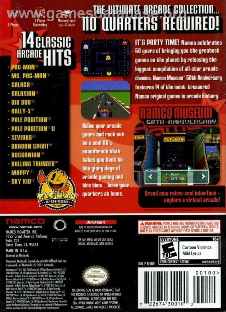 Namco Museum 50th Anniversary - Nintendo GameCube - Artwork - Box Back