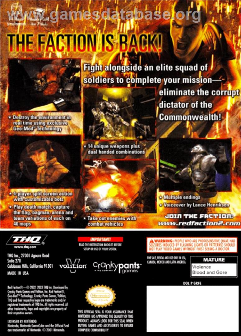 Red Faction 2 - Nintendo GameCube - Artwork - Box Back