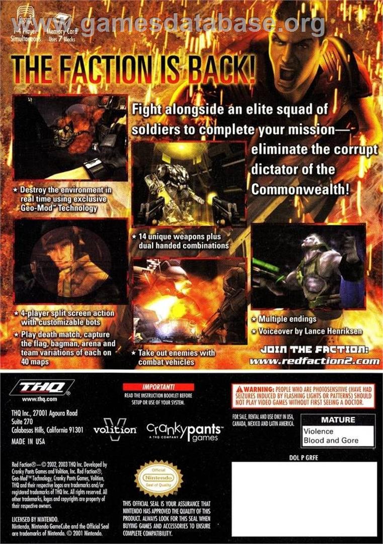 Red Faction 2 - Nintendo GameCube - Artwork - Box Back