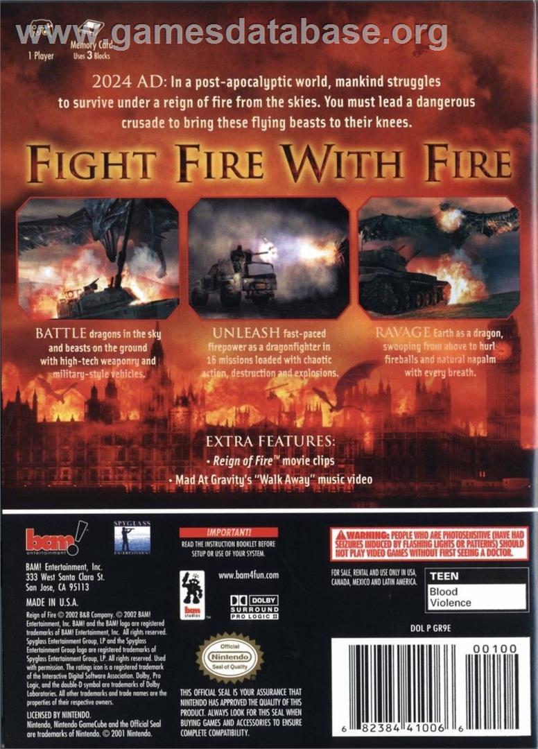 Reign Of Fire - Nintendo GameCube - Artwork - Box Back