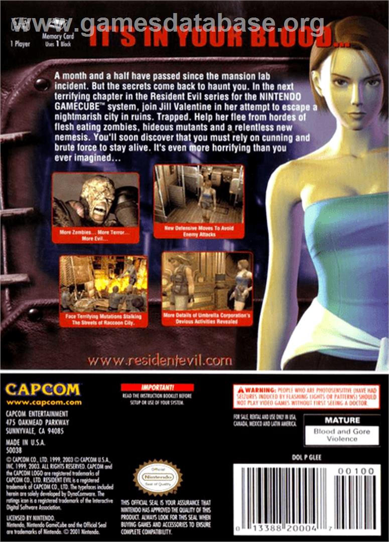 Resident Evil 3: Nemesis - Nintendo GameCube - Artwork - Box Back