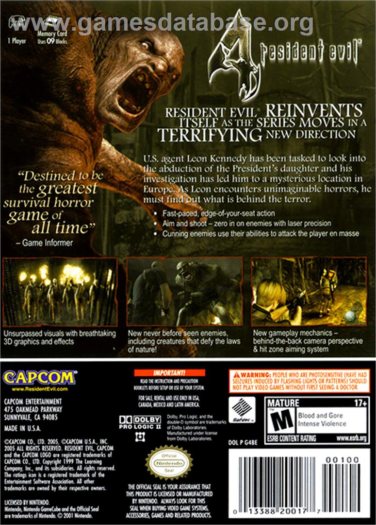 Resident Evil 4 - Nintendo GameCube - Artwork - Box Back