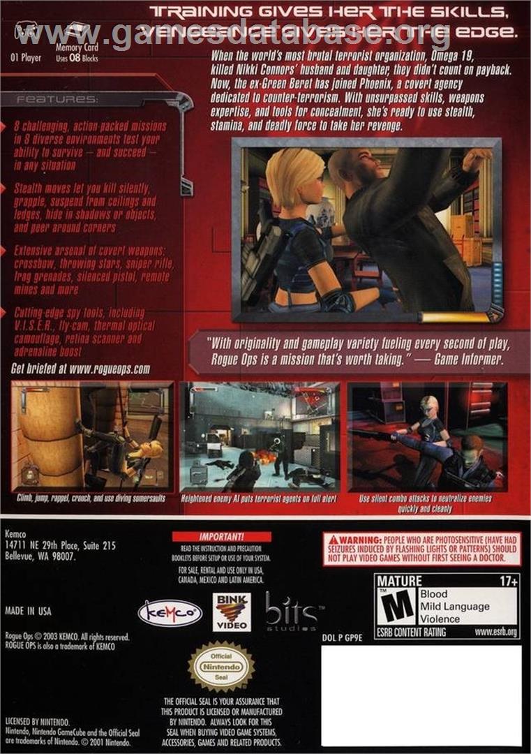 Rogue Ops - Nintendo GameCube - Artwork - Box Back