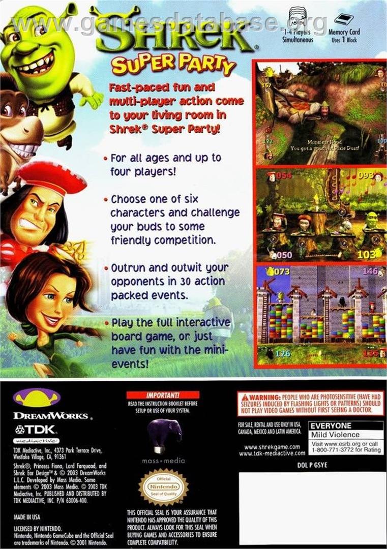 Shrek - Super Party - Nintendo GameCube - Artwork - Box Back