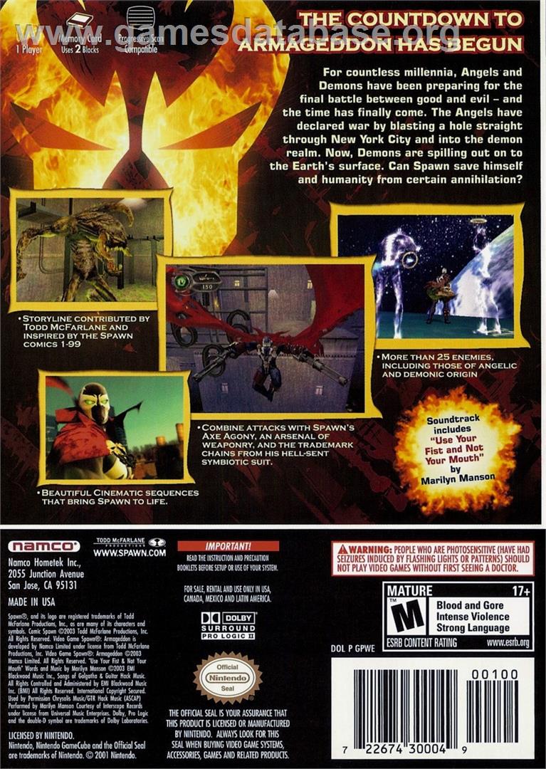 Spawn Armageddon - Nintendo GameCube - Artwork - Box Back