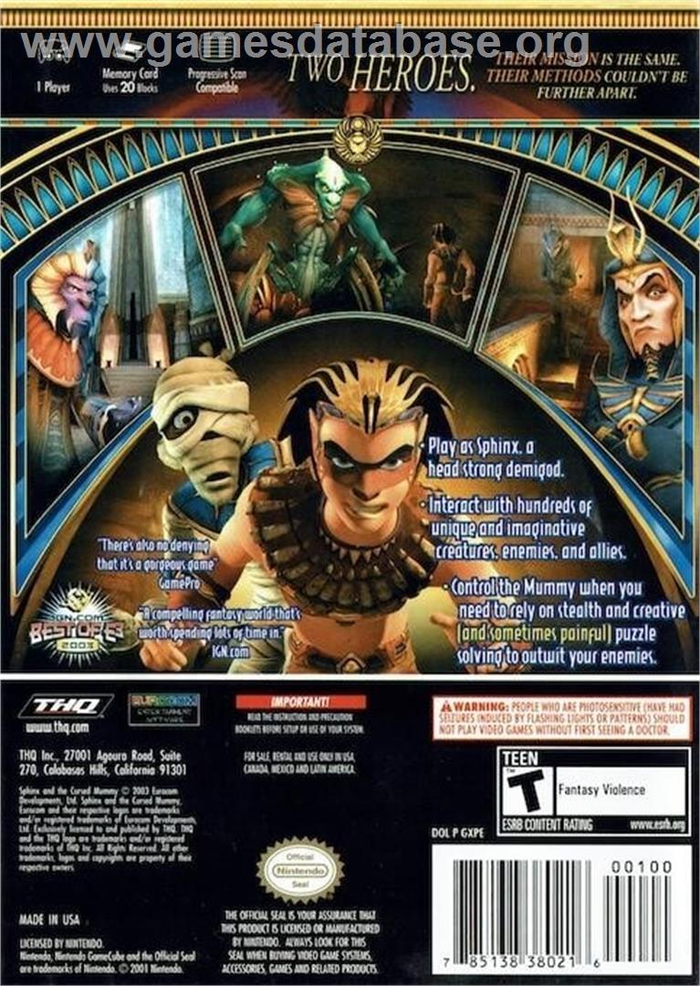 Sphinx And The Cursed Mummy - Nintendo GameCube - Artwork - Box Back