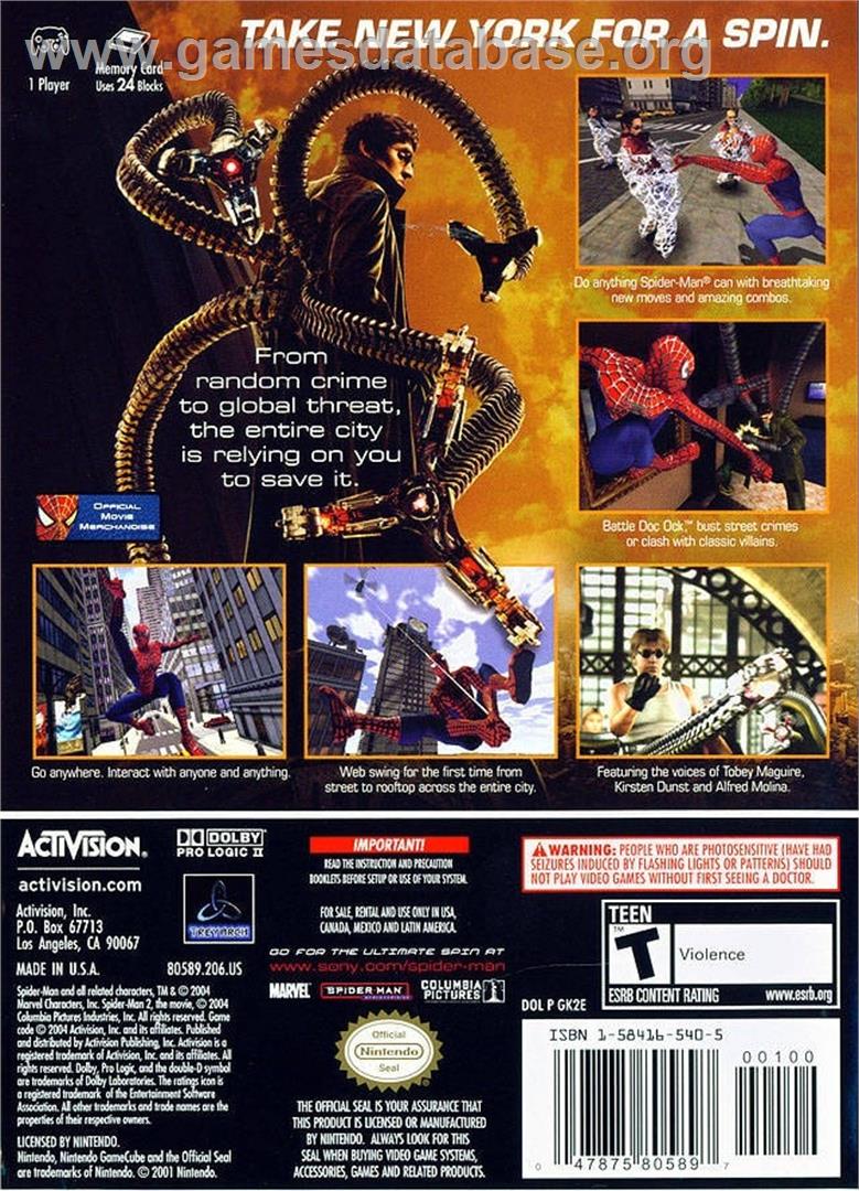 Spider-man 2 - Nintendo GameCube - Artwork - Box Back