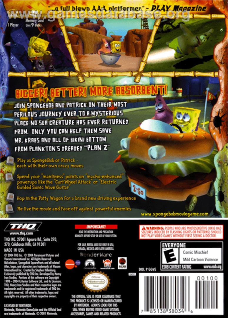 SpongeBob SquarePants: The Movie - Nintendo GameCube - Artwork - Box Back