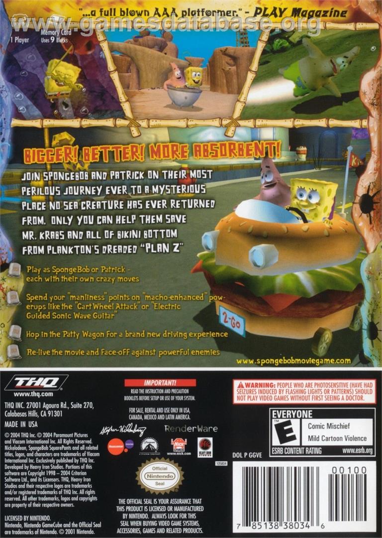 Spongebob Squarepants Movie, The - Nintendo GameCube - Artwork - Box Back